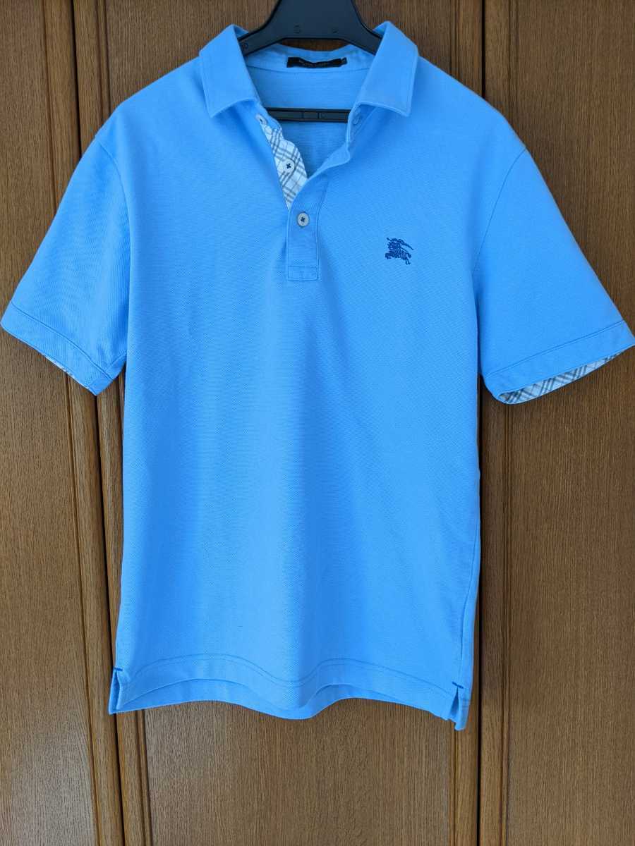 バーバリーブラックレーベル 半袖ポロシャツ 水色 白色 チェック 2