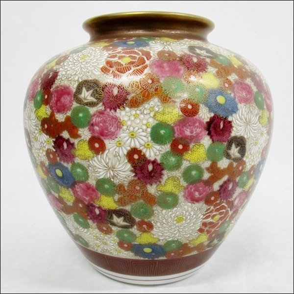 16 53-510757-15 [S] 九谷焼 考月 壺 花器 花詰 花瓶 骨董
