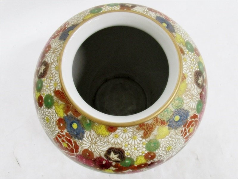 16 53-510757-15 [S] 九谷焼 考月 壺 花器 花詰 花瓶 骨董