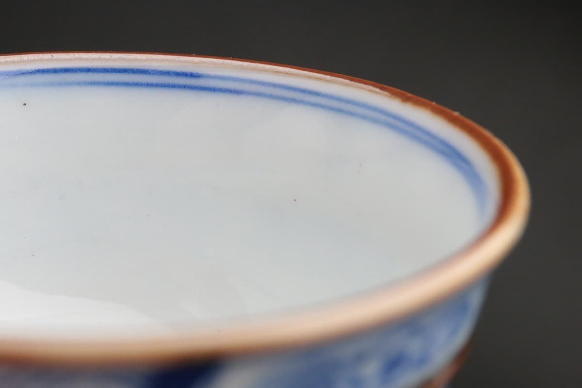 EC426 時代物 染付山水花鳥文煎茶碗 六客・青花山水花鳥紋茶杯・染付盃