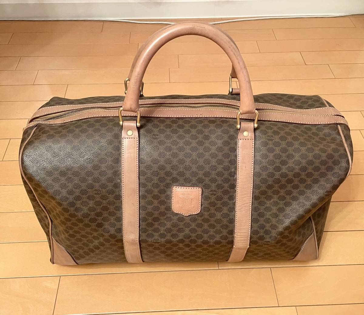 セリーヌ CELINE マカダム柄トリオンフ ミニボストンバッグ PVC×レザー セリーヌ ミニボストン マカダム柄 トリオンフ レザー×PVC ネイビー