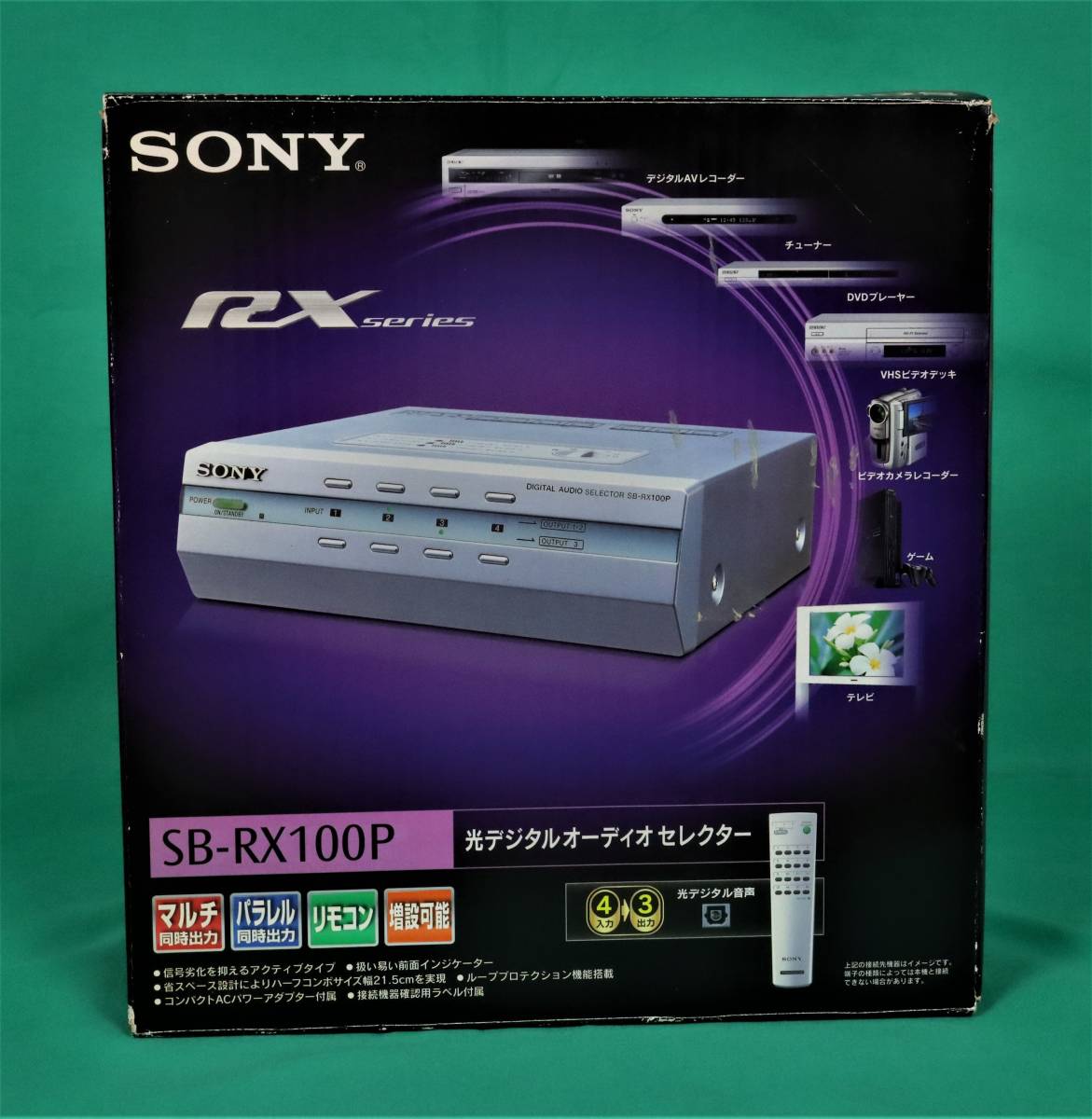SB-RX100P SONY AVセレクター GoodLifeStore (光デジタル端子対応モデル) 価格 中古動作美品 SONY SB-RX100P 光デジタル・オーディオ・セレクター 4-IN ３-OUTリモコン ACアダプター 増設用システムケーブル 元箱付き