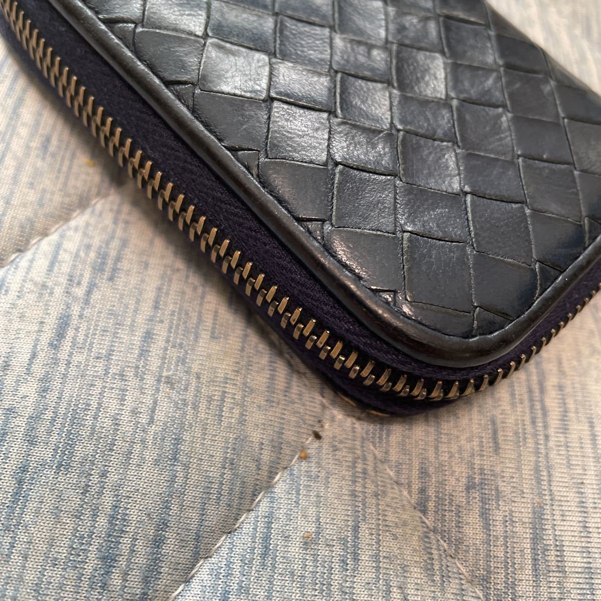 ボッテガヴェネタ ジップ式コインケース ネイビー BOTTEGA イントレ