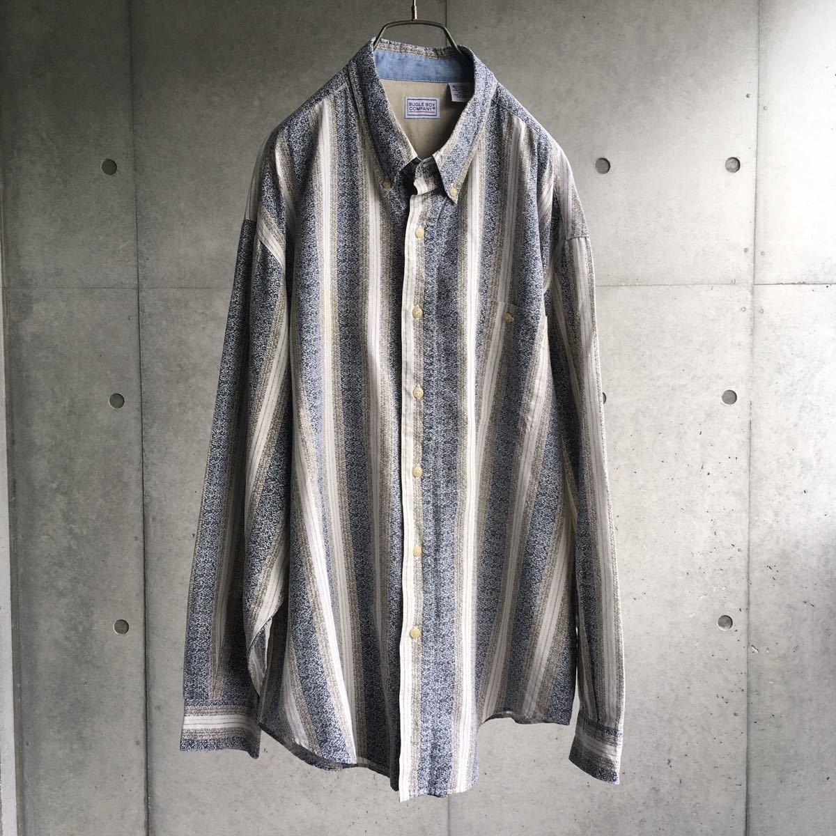 【驚きの破格値，格安】 90s デザインストライプシャツ/BUGLE BOY COMPANY XXL USA ビンテージ(XLサイズ以上)｜売買されたオークション情報、yahooの商品情報をアーカイブ公開 - オークファン 長袖シャツ一般