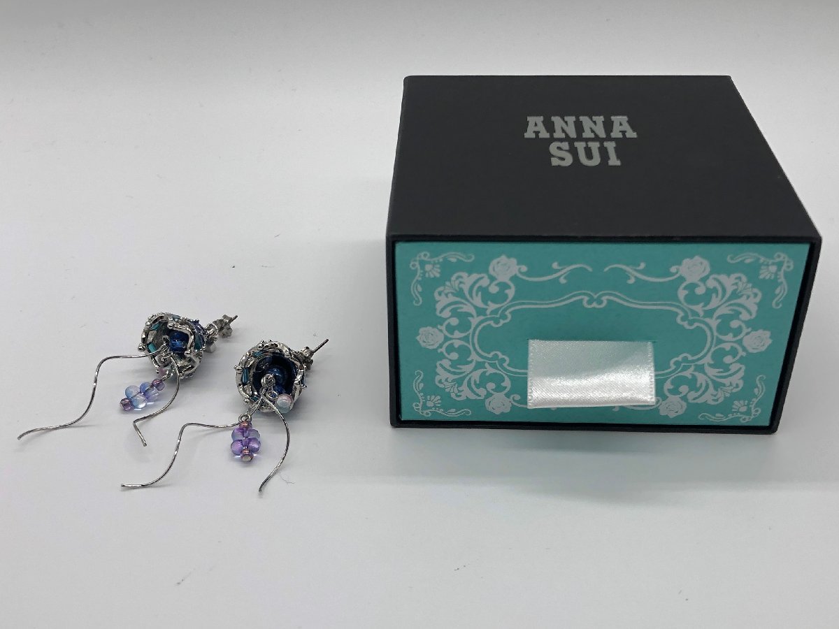 ■【YS-1】 美品 ■ アナスイ ANNASUI ■ クラゲモチーフ ピアス ■ ブルー系 全長6cm ■ ケース付き【同梱可能商品】K■