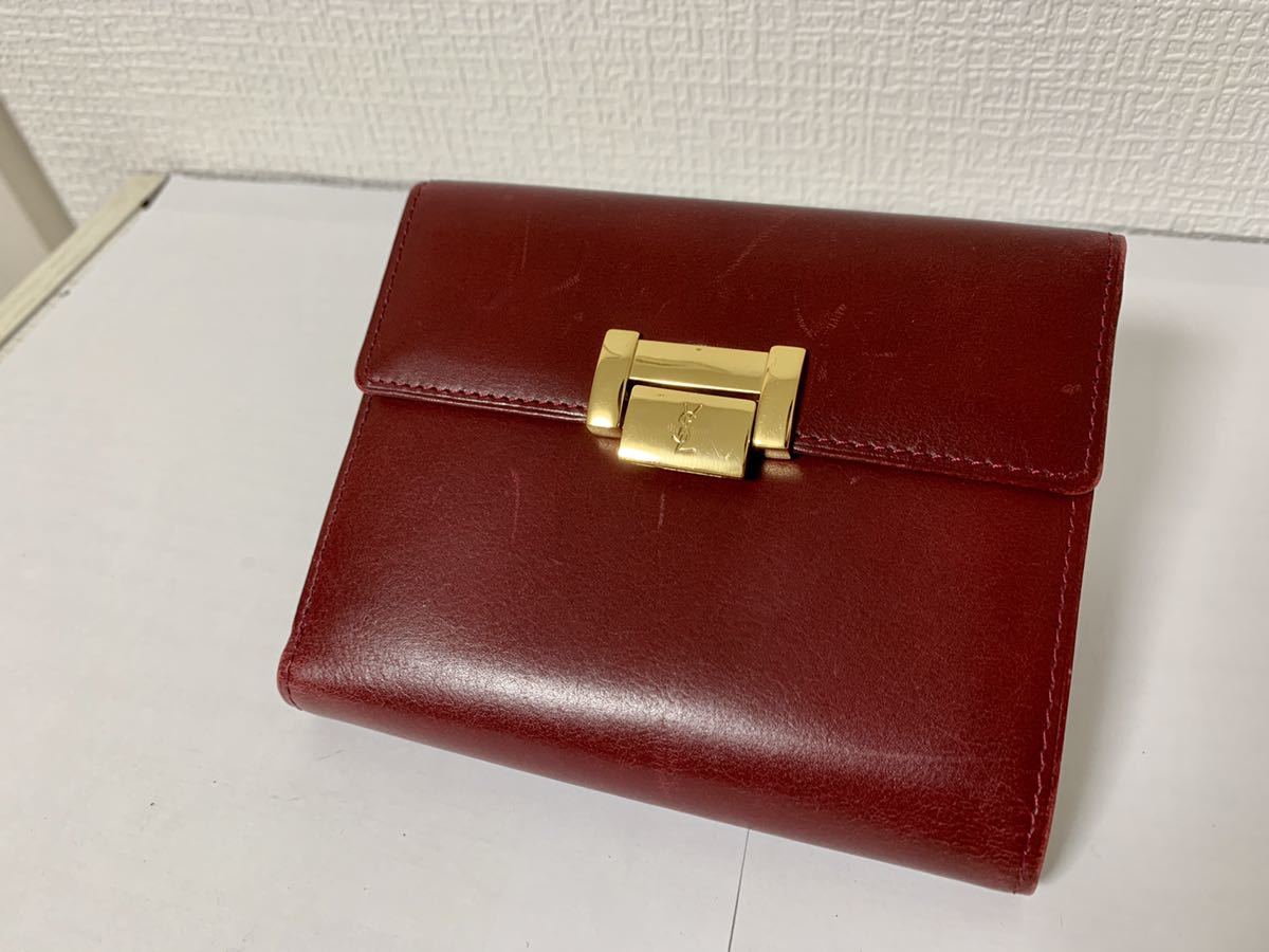 イヴサンローラン レザー 2つ折がま口財布 レッド 【公式通販】