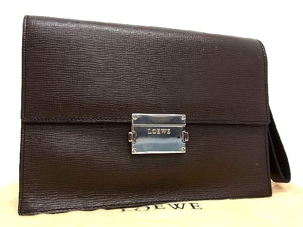 1円 ■美品■ LOEWE ロエベ レザー クラッチバッグ セカンドバッグ 手持ちかばん メンズ レディース ブラウン系 AC7824hタ