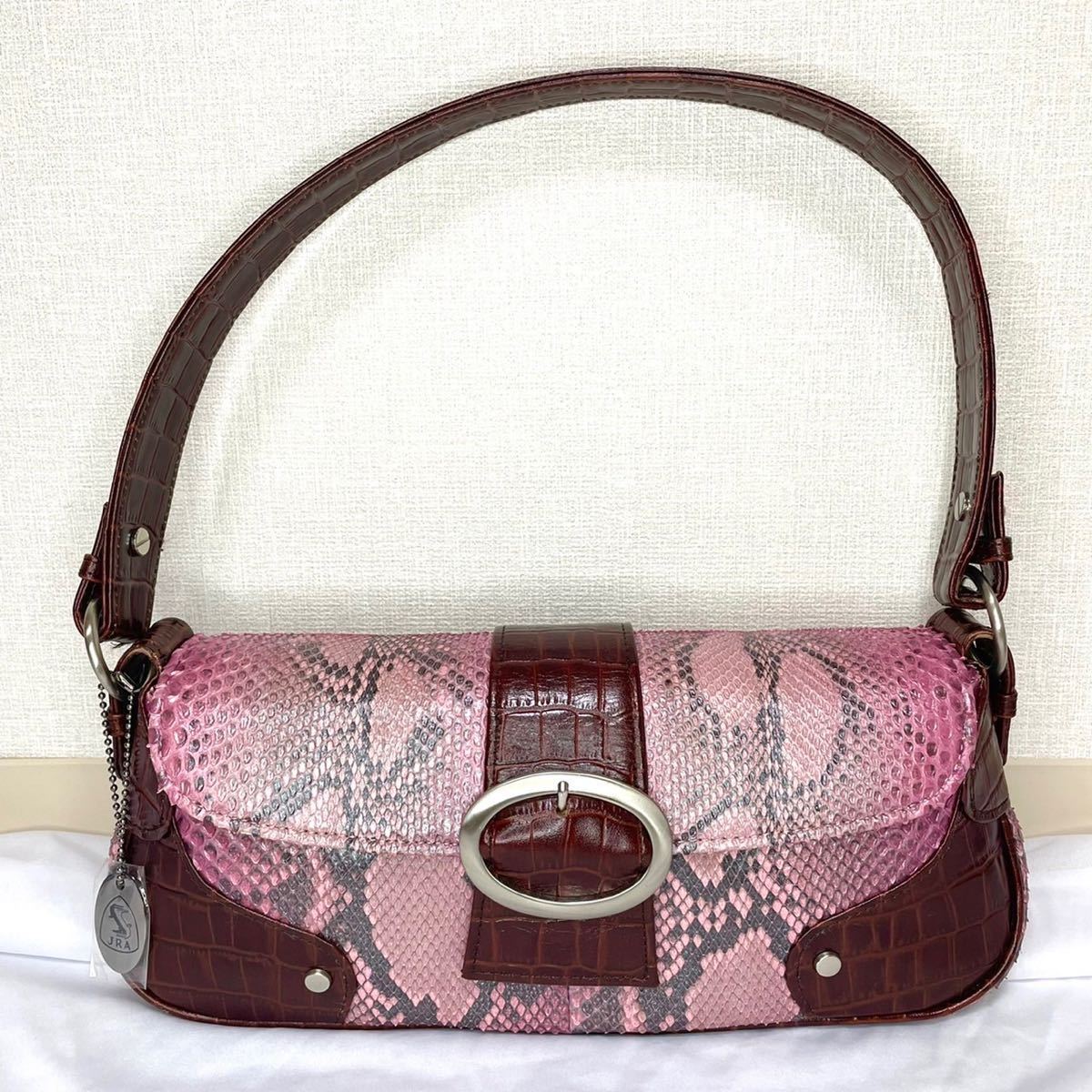 1スタ 希少 美品 JRA 本物 クロコダイル パイソン ハンドバッグ ポーチ 