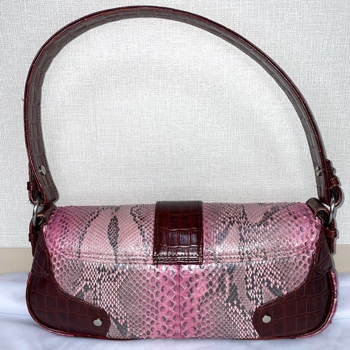 1スタ 希少 美品 JRA 本物 クロコダイル パイソン ハンドバッグ ポーチ 