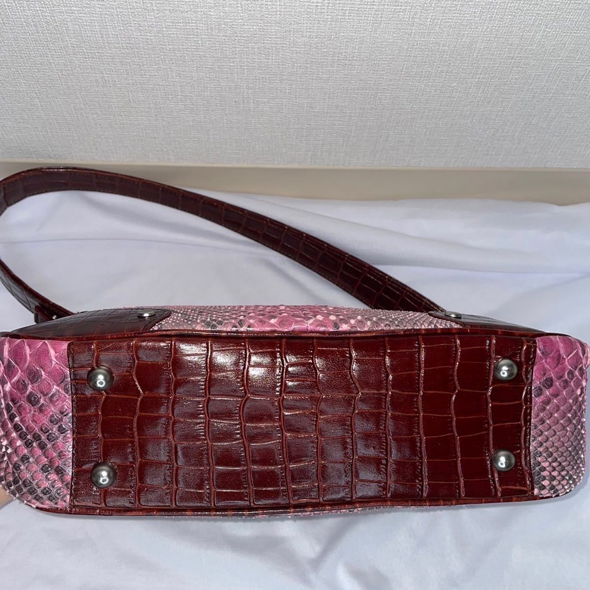 1スタ 希少 美品 JRA 本物 クロコダイル パイソン ハンドバッグ ポーチ 