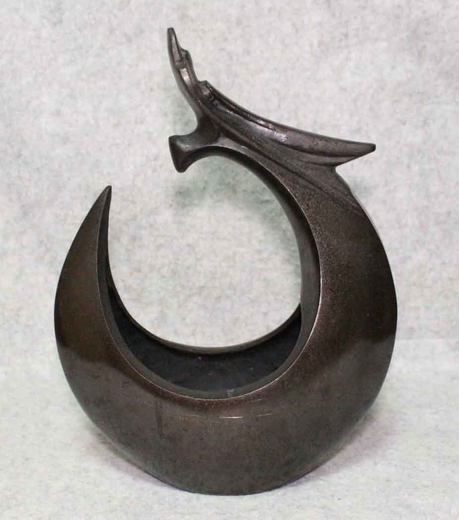 金属工芸□龍 置物 三枝惣太郎□□在銘 銅製 花器 花生 27cm ブロンズ