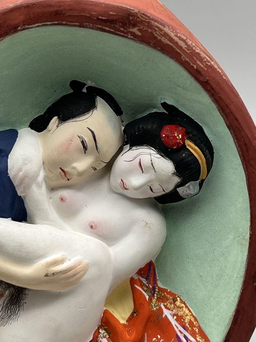 陶楽】C0302 博多人形 古美術 浮世絵 達摩 裏絵春画陶器製人形 美人 裏