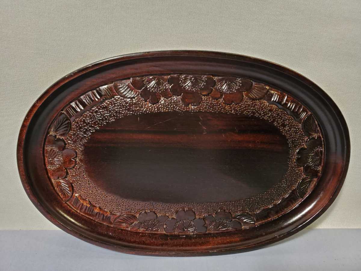 軽井沢彫り 手付楕円 桜縁彫 トレー 大坂屋家具店 軽井沢彫の小物