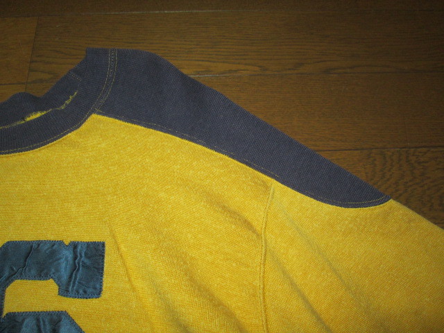 人気SALE，新品 レア WAREHOUSE ウエアハウス WARE HOUSE フットボールTシャツ 長袖Tシャツ 46 ロングTシャツ ロンT 40 L マスタード ベースボールTシャツ