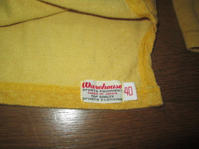 人気SALE，新品 レア WAREHOUSE ウエアハウス WARE HOUSE フットボールTシャツ 長袖Tシャツ 46 ロングTシャツ ロンT 40 L マスタード ベースボールTシャツ