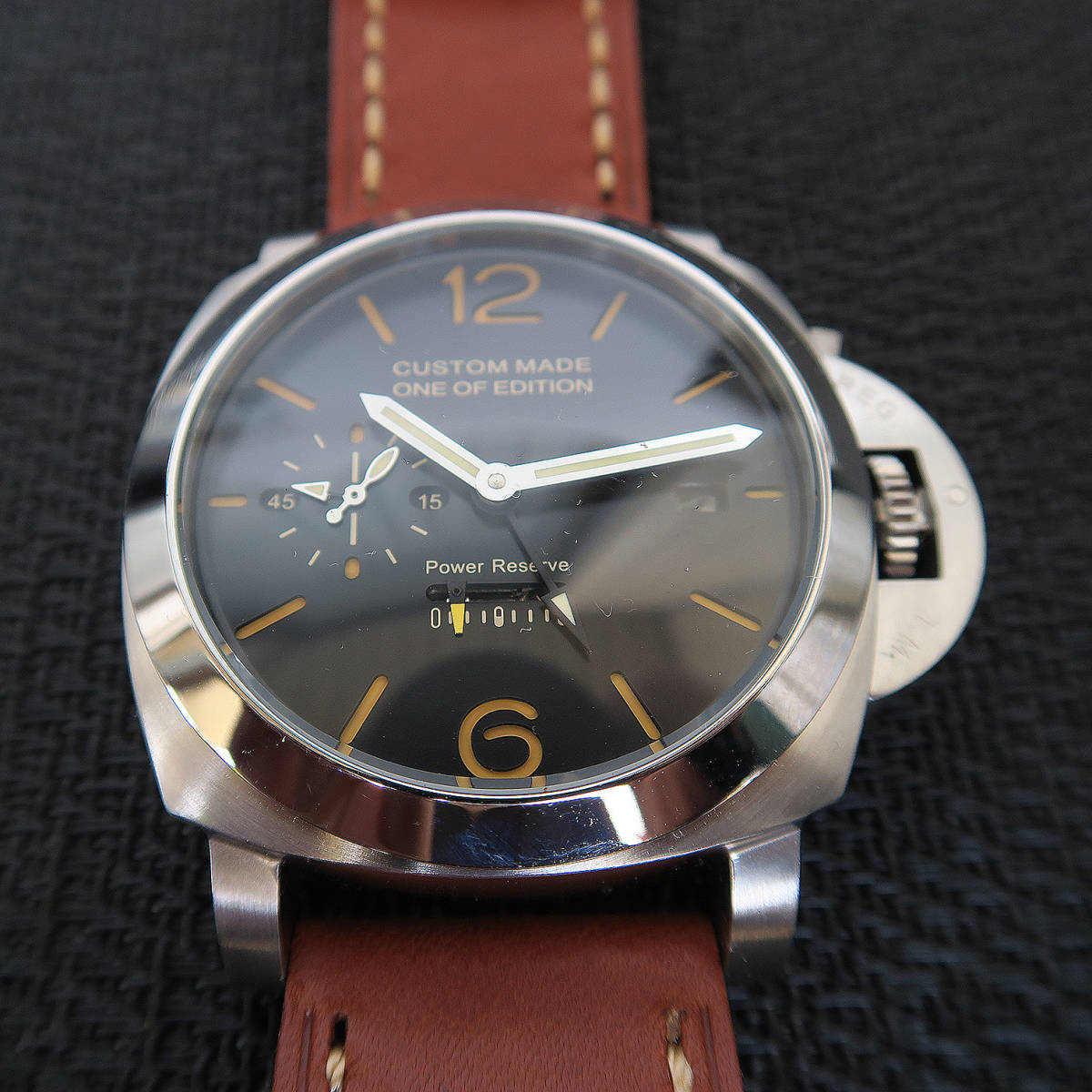 PARNIS ミリタリー 44mm 機械式 自動巻 手巻き パワーリザーブ 24時間 