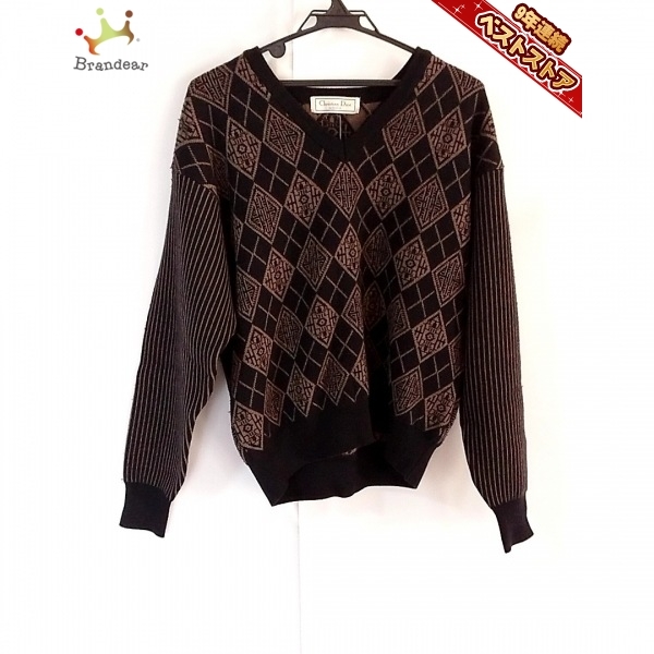100%新品，大得価 クリスチャンディオールムッシュ Christian Dior MONSIEUR 長袖セーター サイズL - 黒&times;ブラウン メンズ Vネック/ストライプ トップス(セーター)｜売買されたオークション情報、yahooの商品情報を 男性用