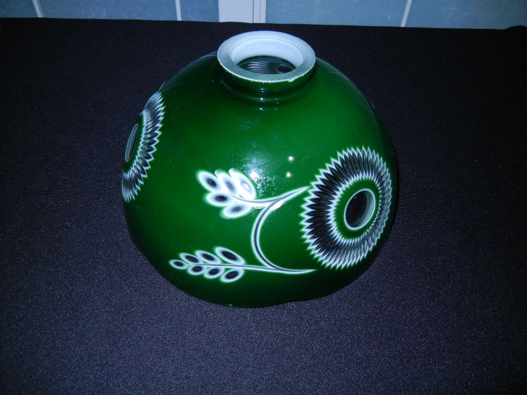 切子/乳白緑色/花模様/フリルガラス/色硝子/電笠/シェード/ランプ