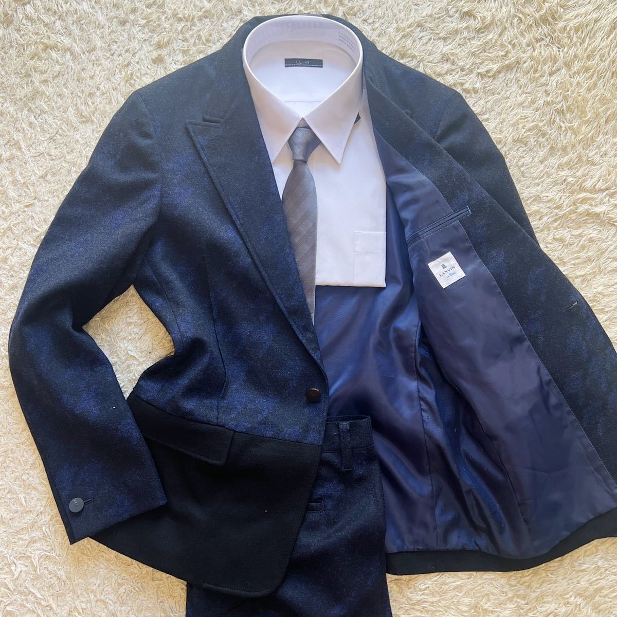 全国無料，新作 1円〜 極 ランバンオンブルー 圧倒的存在感 LANVIN en Bleu スーツ セットアップ 50サイズ L位 カモフラ ブラック&times;ネイビー 秋冬(Lサイズ)｜売買されたオークション情報、yahooの商品情報をア Lサイズ