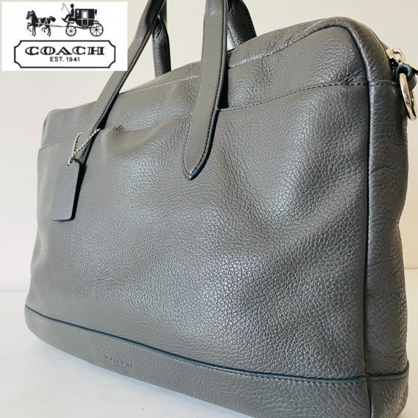 【最安値，本物保証】 1円〜 極 COACH コーチ ビジネスバッグ オールレザー シボ革 ロゴ刻印 チャーム ステッチ フォーマル チャコールグレー(ブリーフケース)｜売買されたオークション情報、yahooの商品情報をアー かばん、バッグ