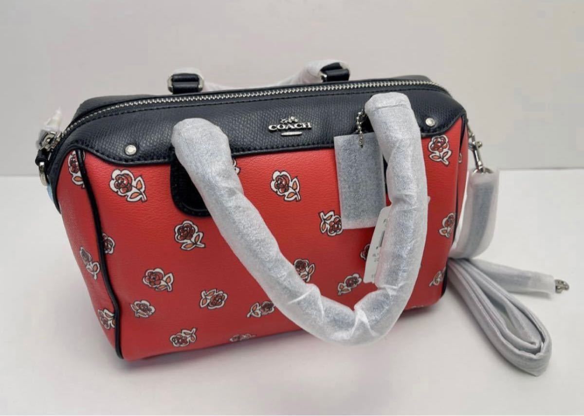 新品 COACH コーチ 2WAY ミニボストンバッグ ショルダー 斜め掛け 花柄 f611