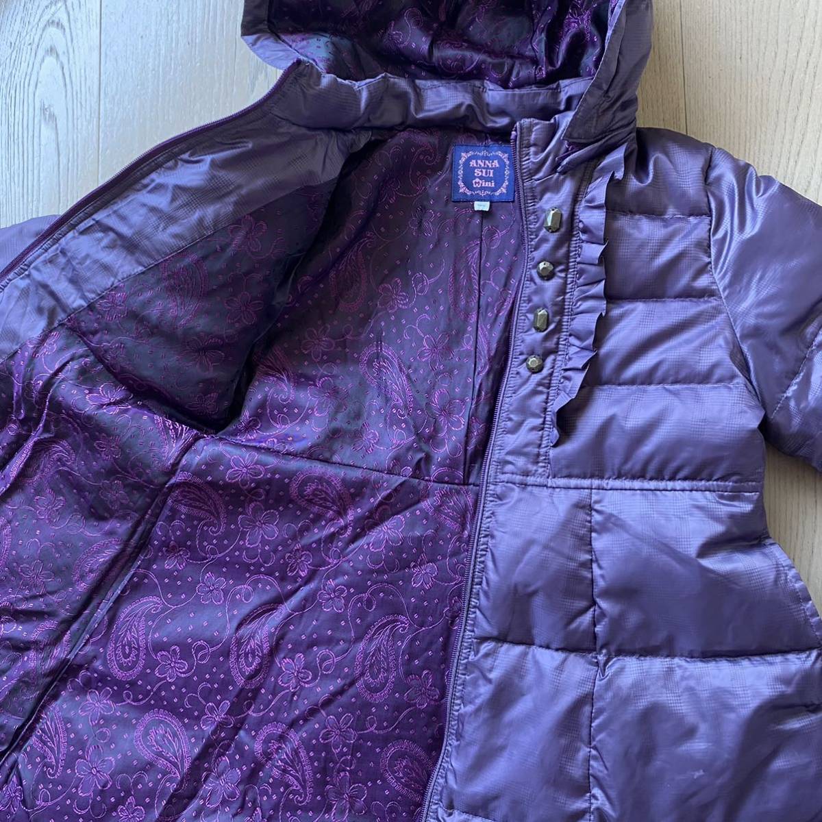 ANNA SUI MINI 紫色フリル付きダウンコート 150（ANNA SUI Mini  