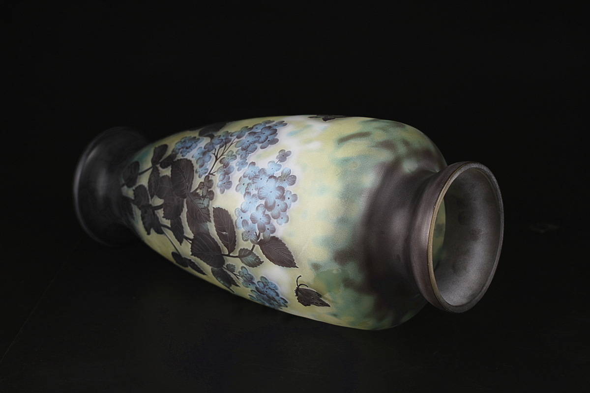 P0787 時代 フランス製 【エミール・ガレ】風 ガラス 花瓶 大型 高50cm