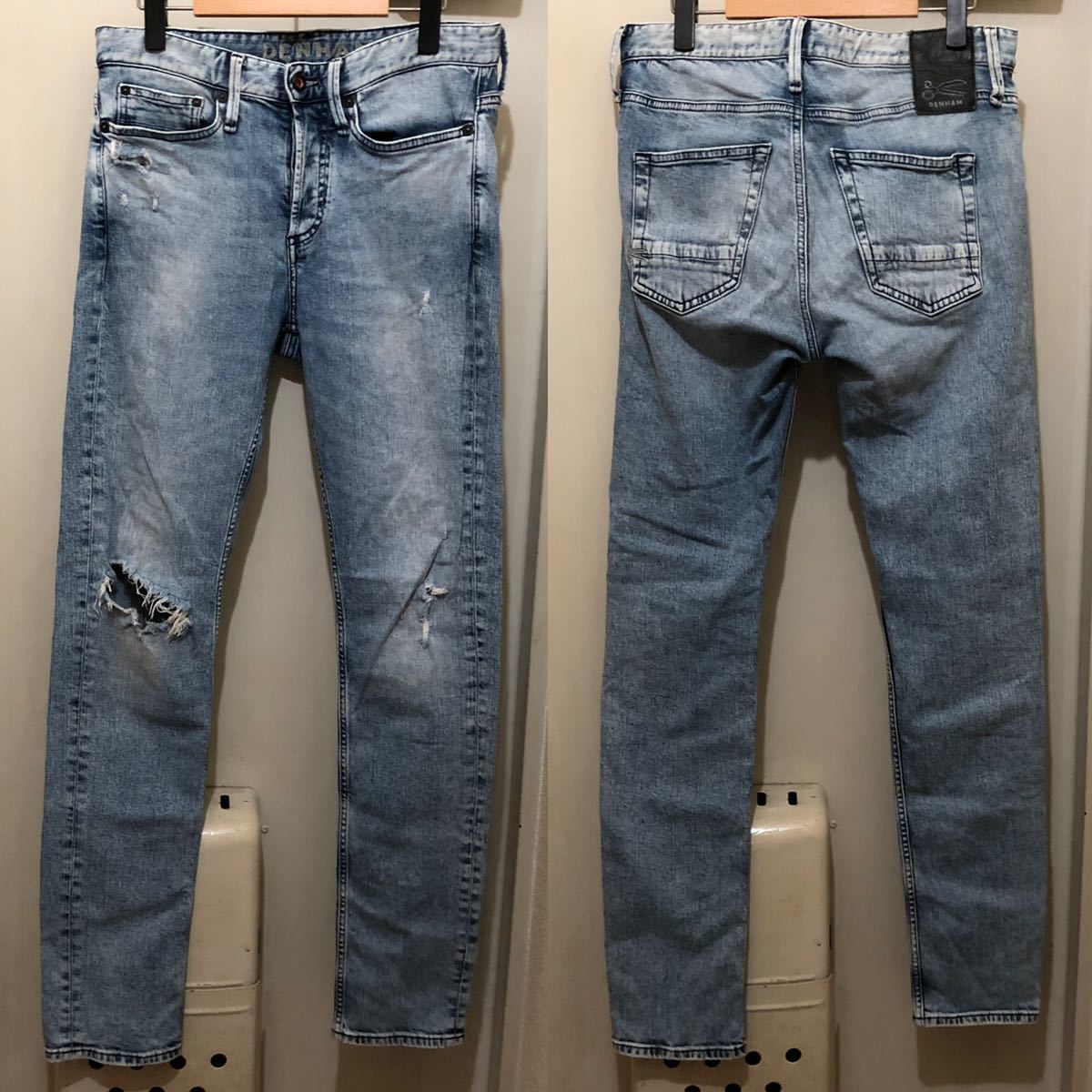W78cm！DENHAM デンハム 古着ストレッチスキニージーンズ ダメージ加工 スキニーデニム