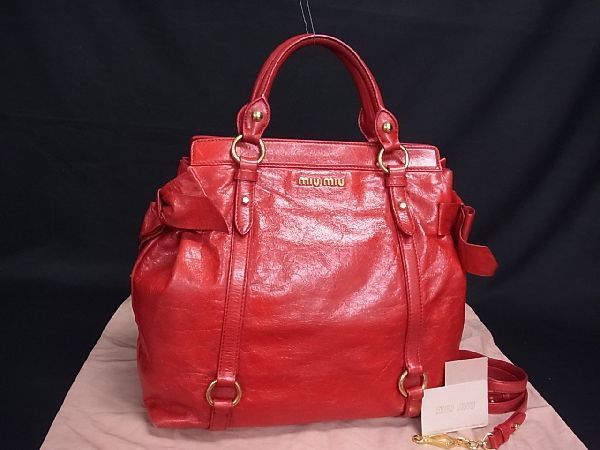  1円 MIUMIU ミュウミュウ RN0939 レザー リボン 2WAY ハンドバッグ ショルダー 手提げ 肩掛け 斜め掛けかばん レッド系 AD1631yN(かばん、バッグ)｜売買されたオークション情報、yahooの商品情報をア かばん、バッグ