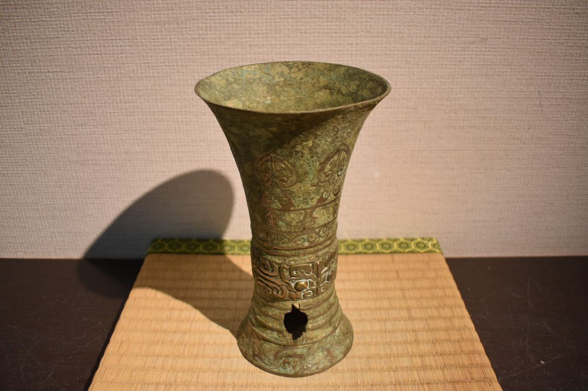GE】Y371【コレクター所蔵品】時代 青銅象嵌饕餮紋花瓶 /朝鮮美術 骨董