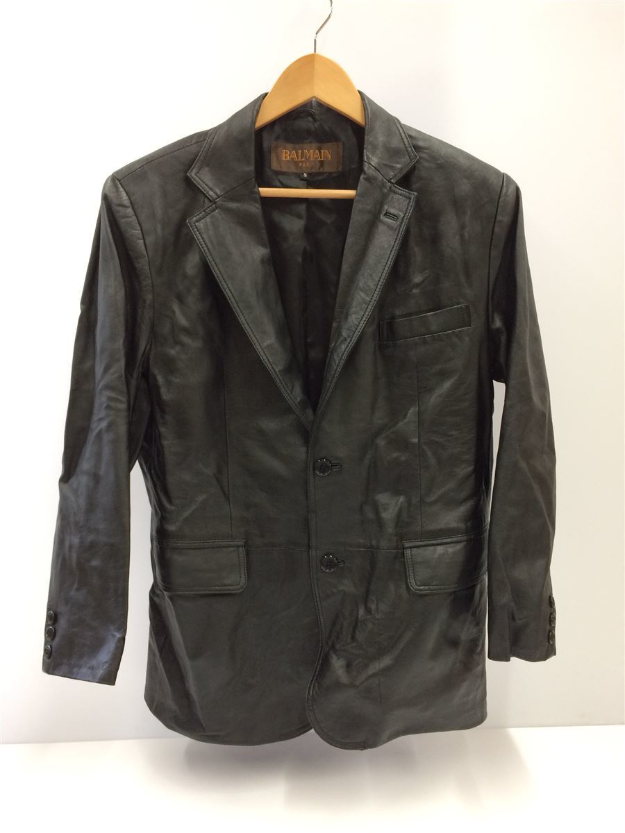 BALMAIN◇ラムレザー/2Bテーラート/S/羊革/ブラック ラムレザー 