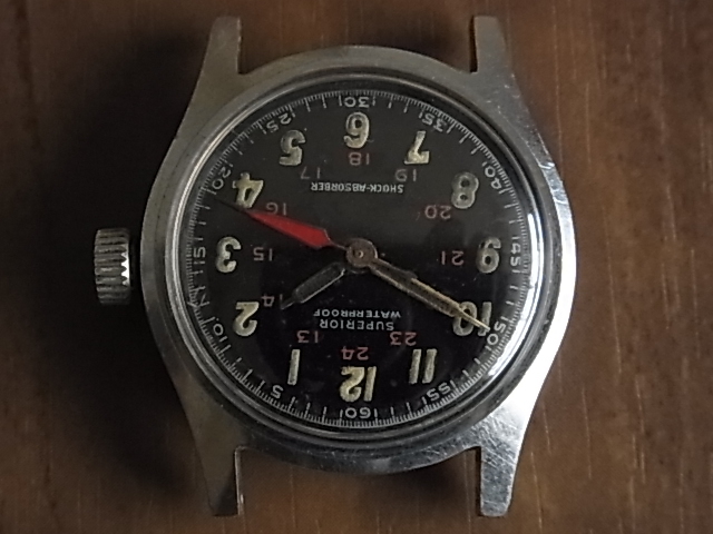 ヴィンテージ　SUPERIOR (NOVELTI WATCH Co) 17石スイス製手巻き　ブラックダイヤル　ミリタリー風２４時間表示 - Vintage The Buy in .A029VE.01