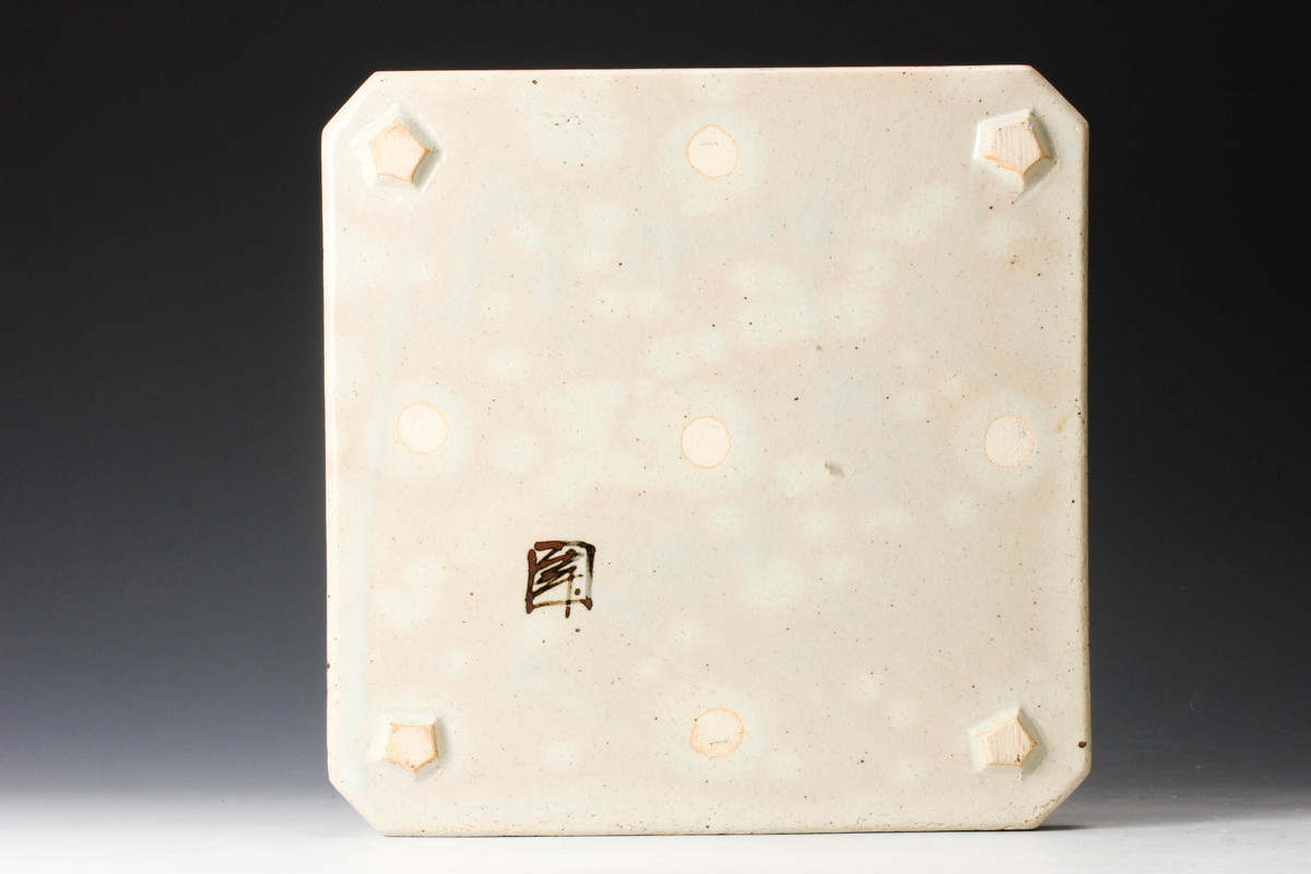 佳香】人間国宝 加藤卓男 本人作 幅24cm 紅白梅四方皿 共箱