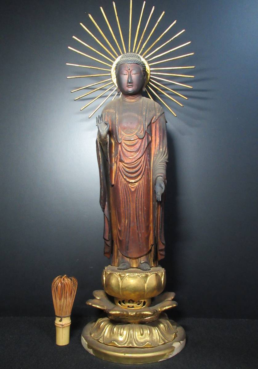 ⁄仏教美術 木彫 玉眼『木造阿弥陀如来立像』総高62㎝ 趣時代優品 Yahoo