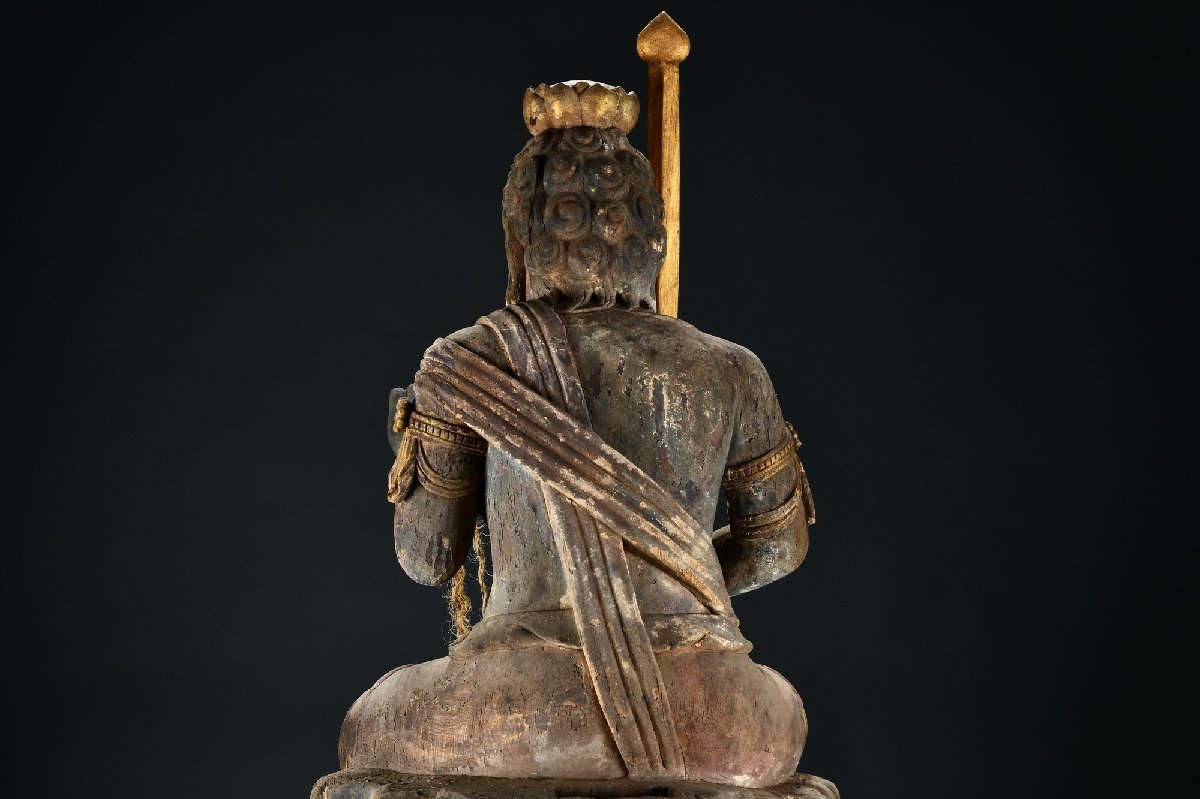 ◇鶴鳴堂◇ 鎌倉・江戸時代 木彫 彩絵不動明王像 超絶技巧 古擺件 寺寶