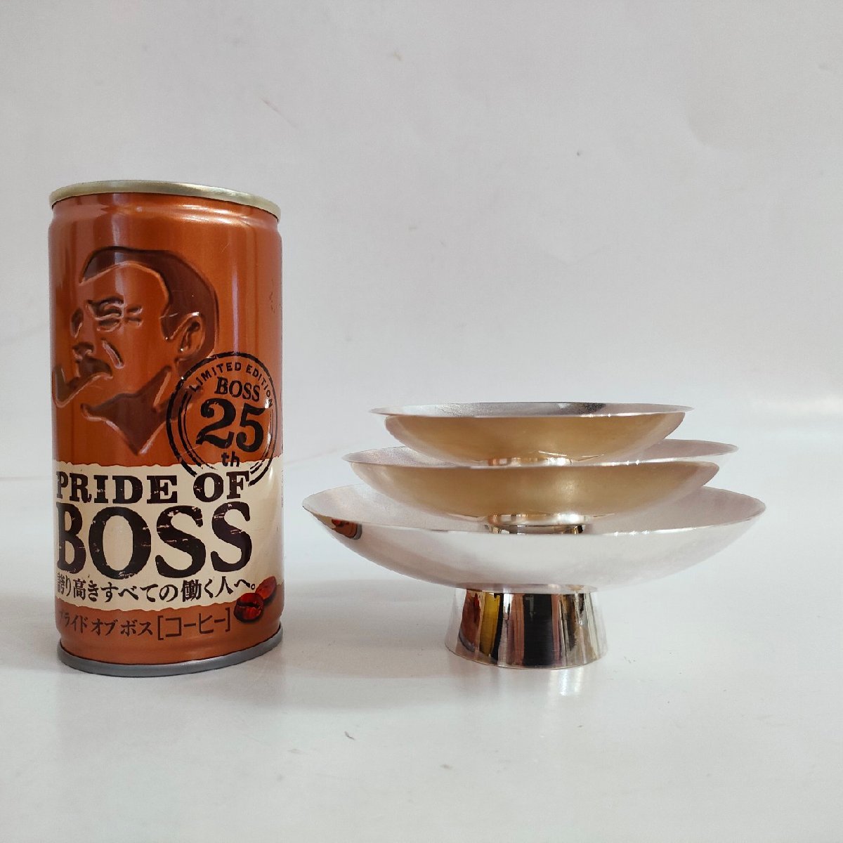☆純銀 純銀刻印 大阪 尚美堂 三十盃 三つ盃 銀杯 酒器 総重量約206g 
