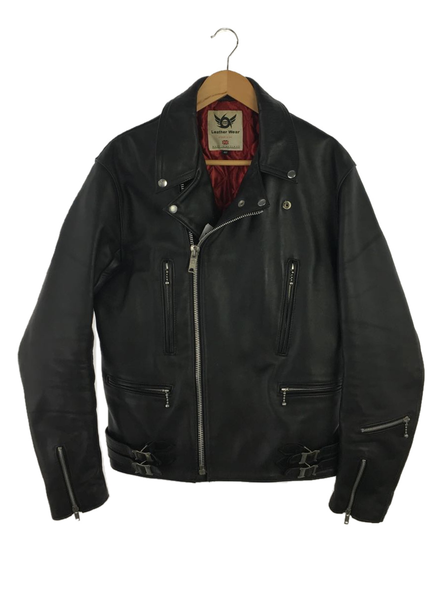 666 Leather Wear◇ダブルライダースジャケット/40/レザー/BLK/無地