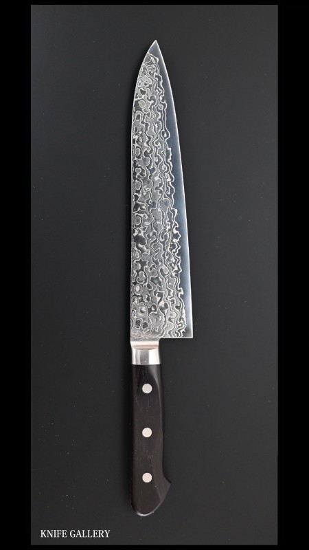 牛刀包丁 銘なし 刃長210mm ZA18鋼 ダマスカス 黒洋柄　★新品・未使用★