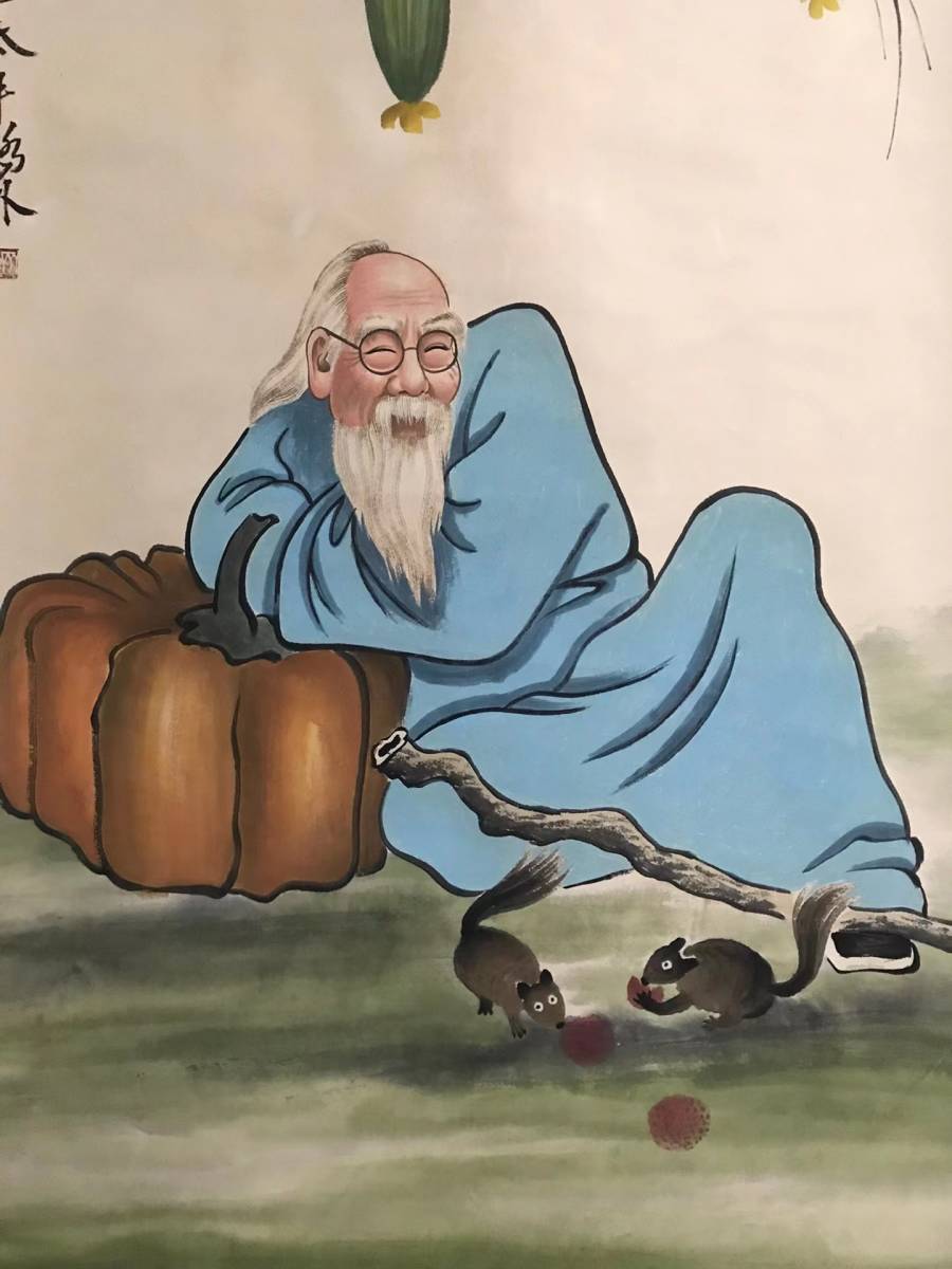 真作】中国書画『近代画家斉白石 人物図 宣紙』肉筆紙本・掛け軸・書画