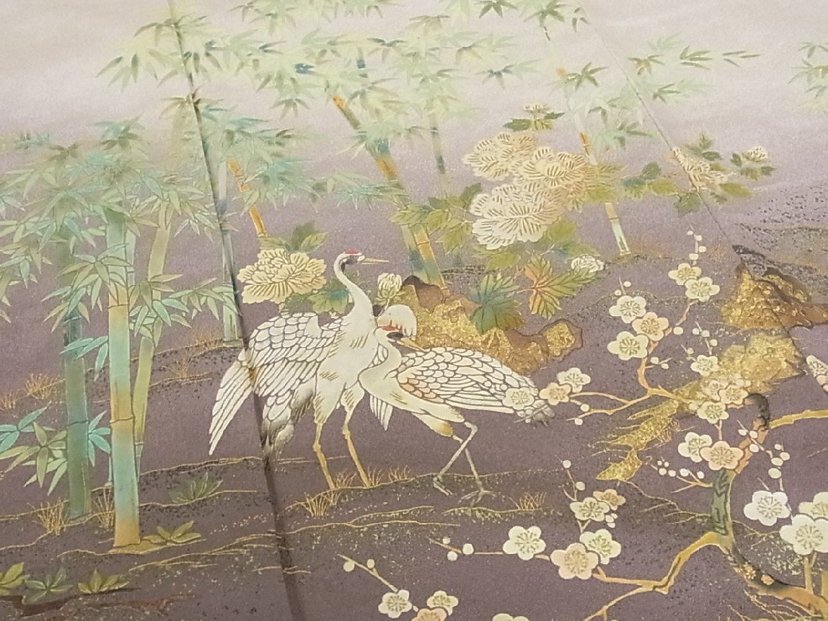 着物屋こころ□豪華色留袖 群鶴笹花文 暈し染め 金彩