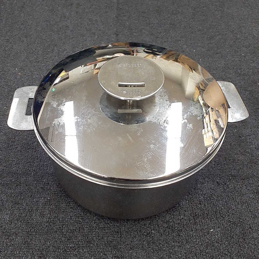 中古品 CRISTEL クリステル 両手鍋 2点セット 18cm 20cm 蓋付き 鍋