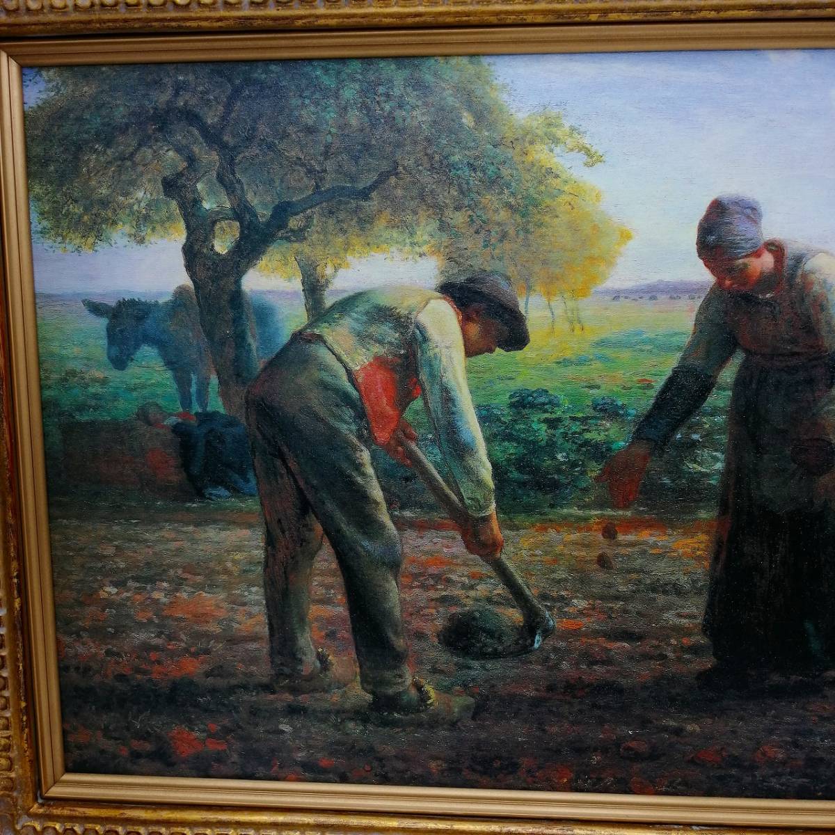 h3597 ジャン＝フランソワ・ミレー 馬鈴薯植え 人物画 額装 ボストン
