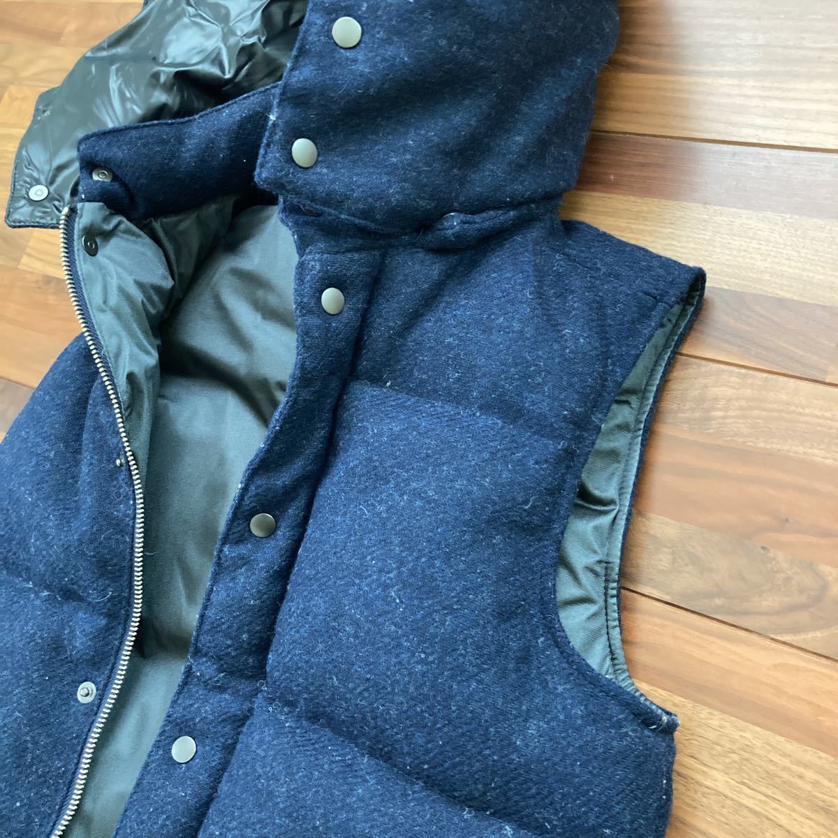 美品】シップスSHIPS/ムーン社製ウールツイード/ダウンベスト/紺 