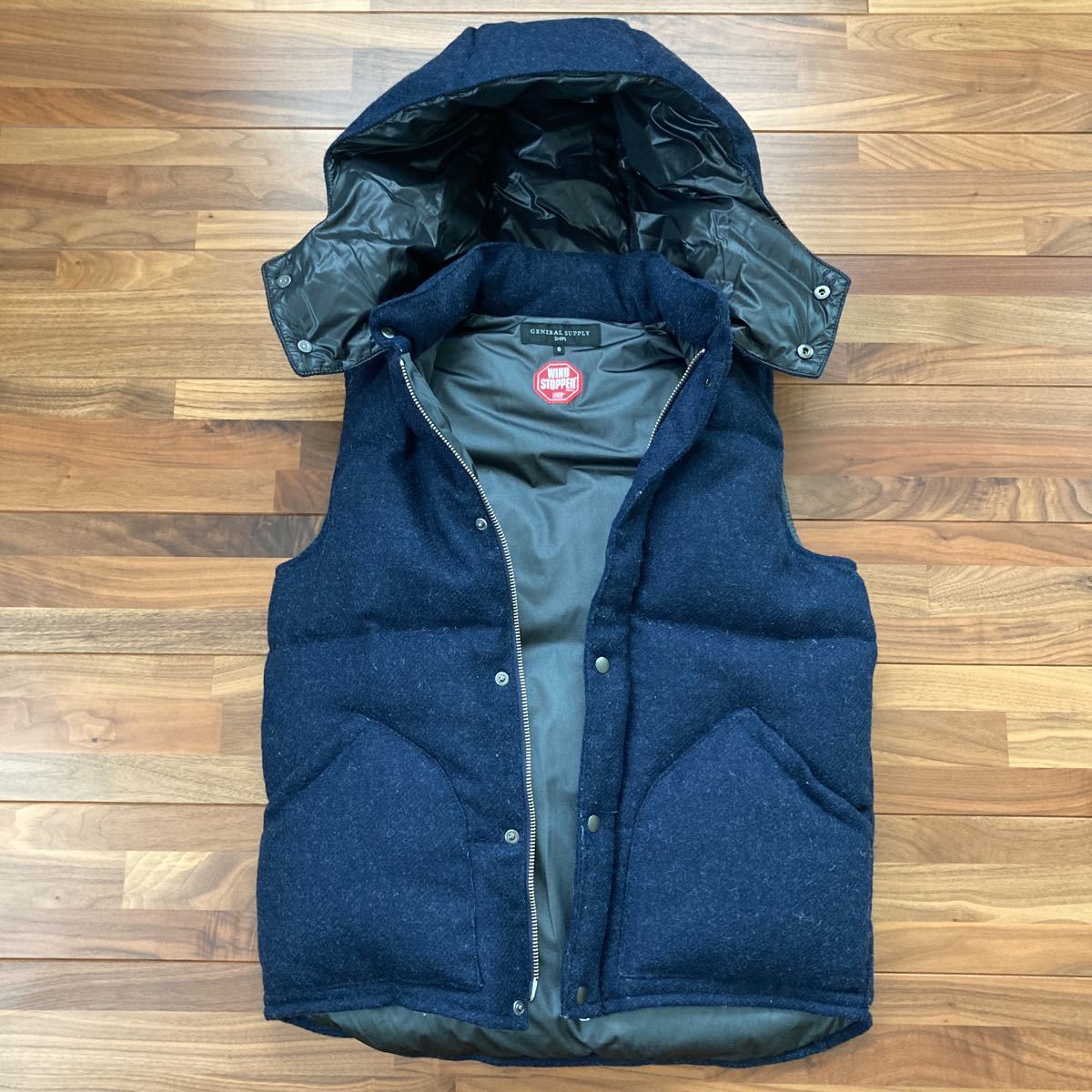 美品】シップスSHIPS/ムーン社製ウールツイード/ダウンベスト/紺 