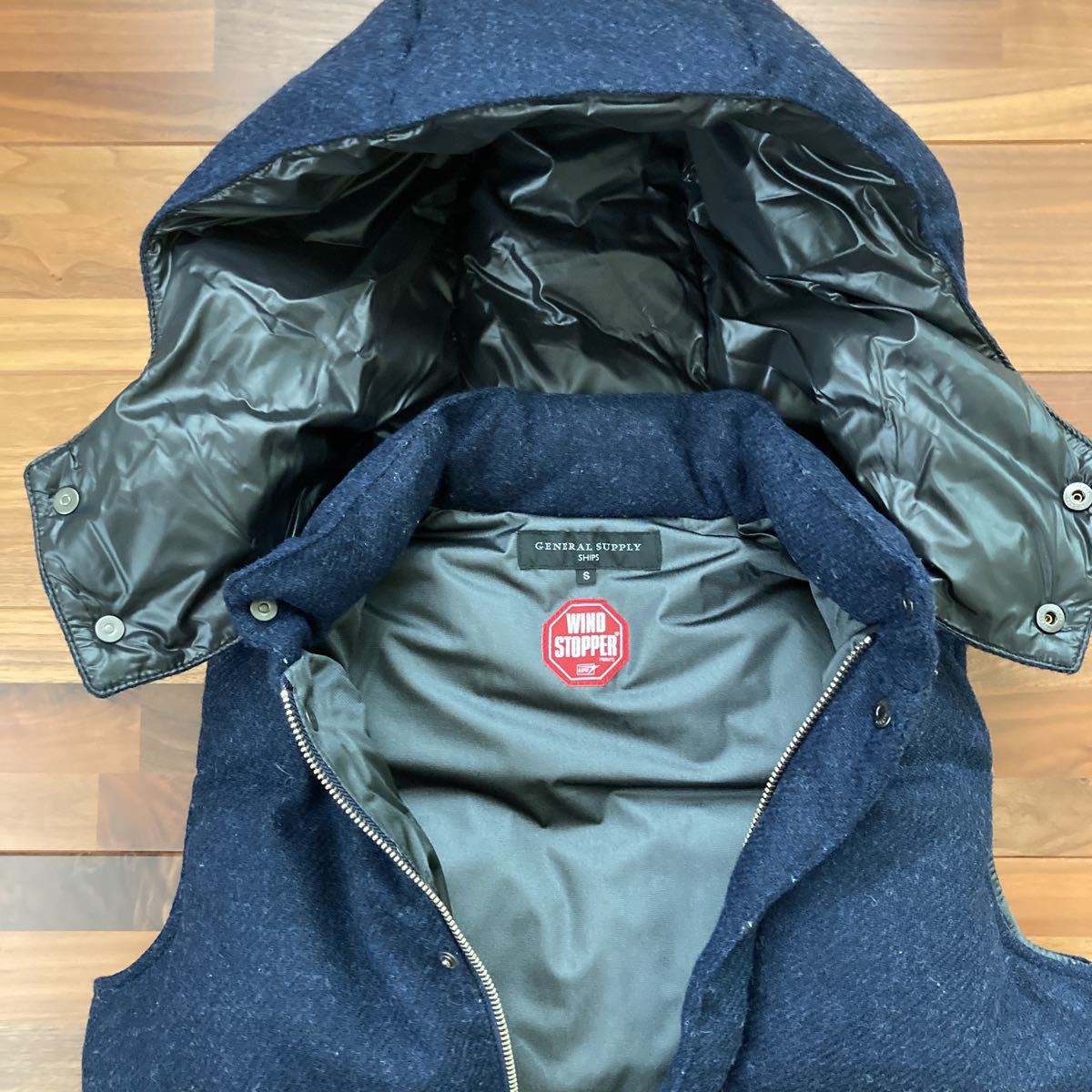 美品】シップスSHIPS/ムーン社製ウールツイード/ダウンベスト/紺 