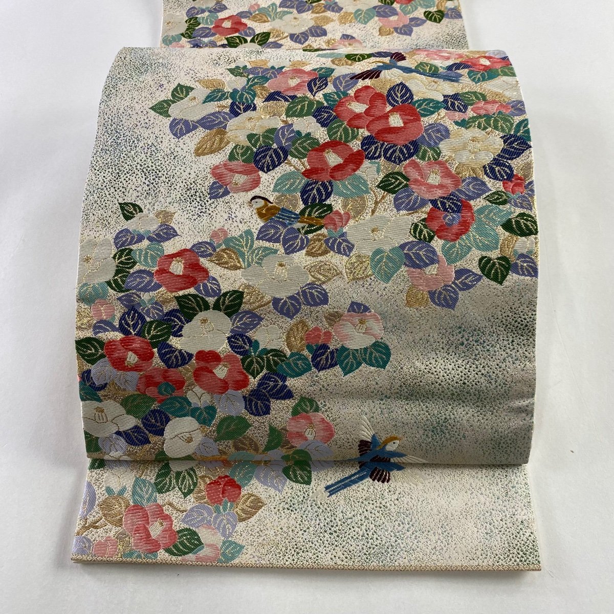袋帯 秀品 華文 菊 箔 青緑 お太鼓柄 正絹 中古 競ナビ】袋帯 美