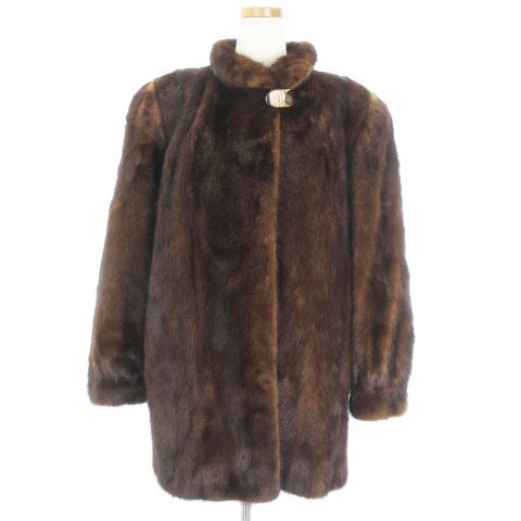 ノーブランド ミンクファー コート ミディアム 長袖 ブラウン 茶 13 アウター ■SM0 レディース