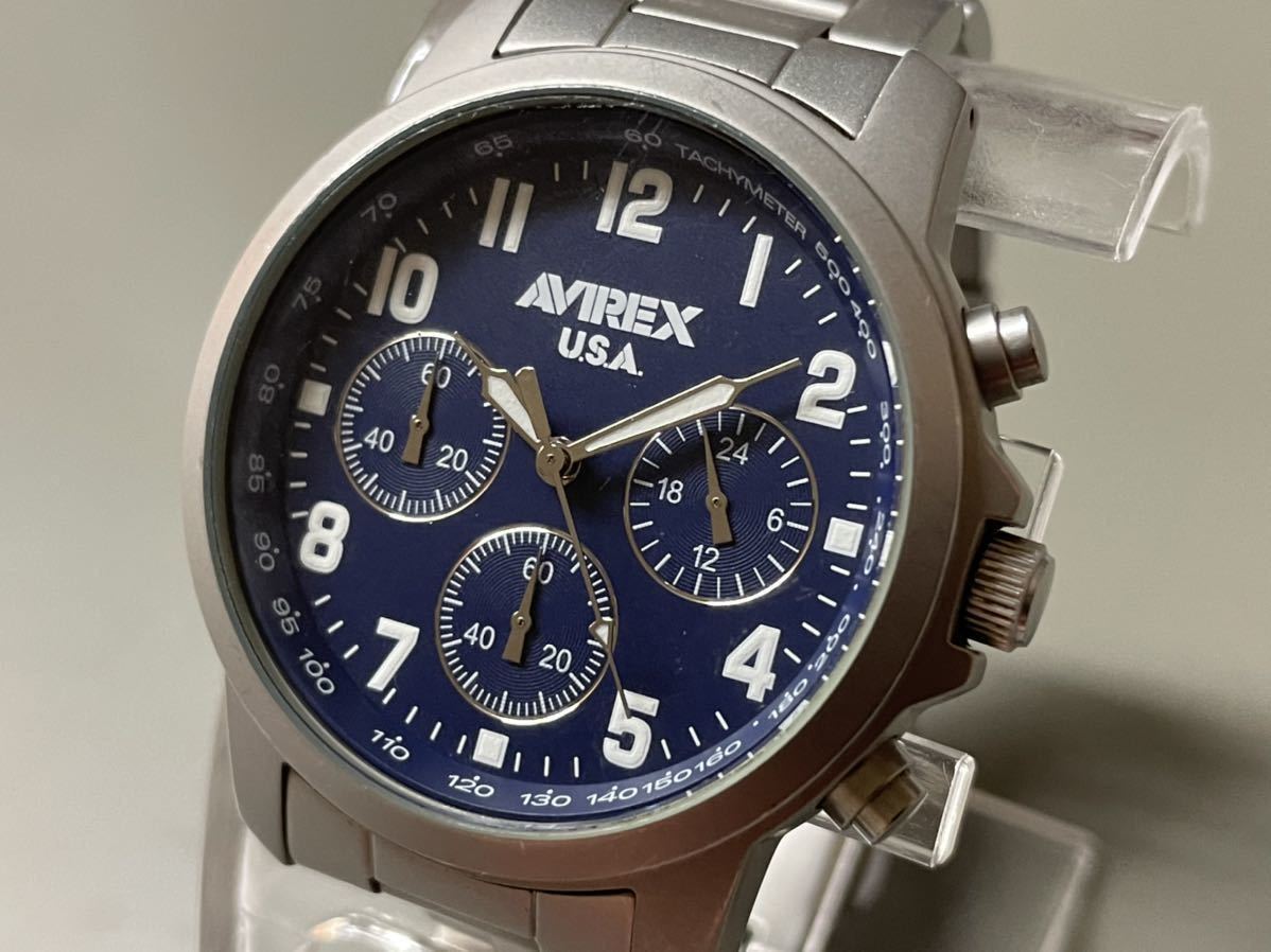 1円〜◇AVIREX U.S.A アヴィレックス クォーツ クロノグラフ AVX-383 