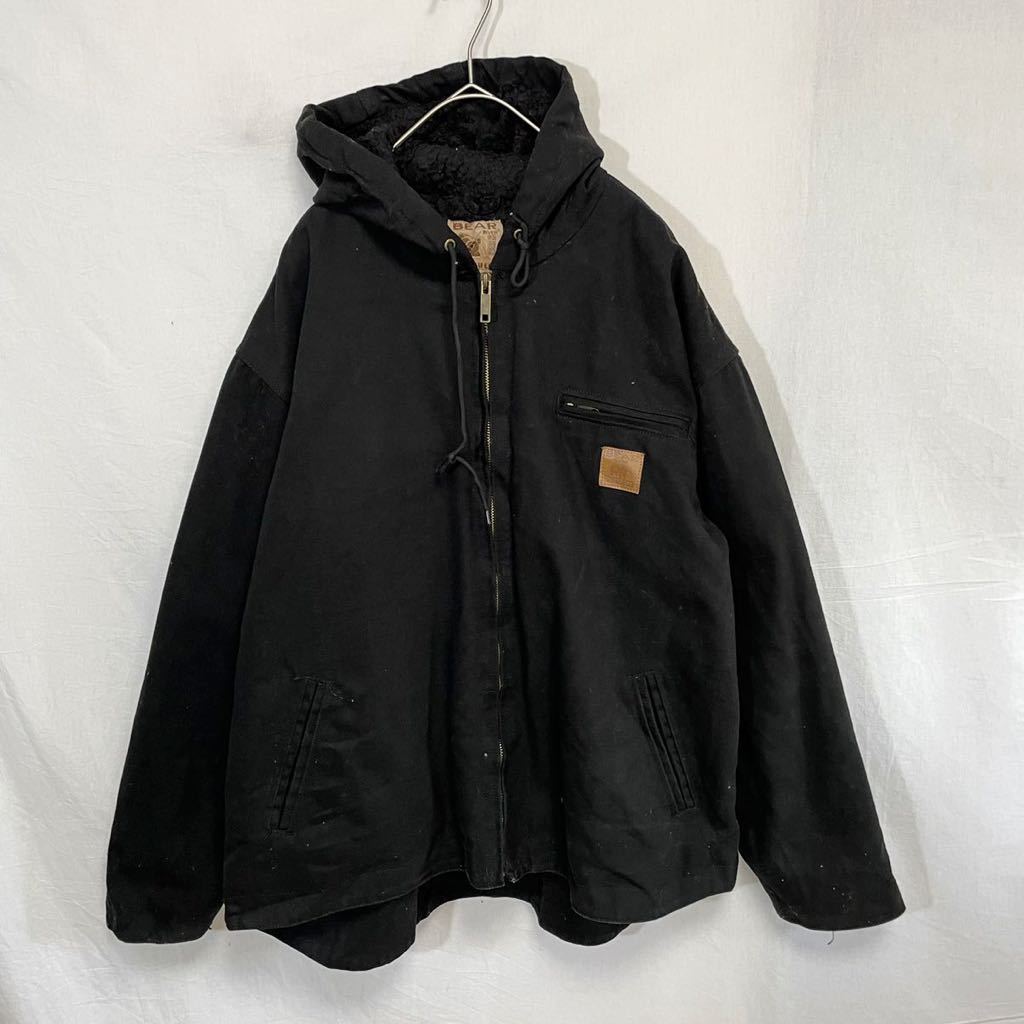 BEAR RIVER ワークジャケット　フーディ　ダック地　Lサイズ　古着　ブラック　ヴィンテージ ボアライナー　WORKWEAR