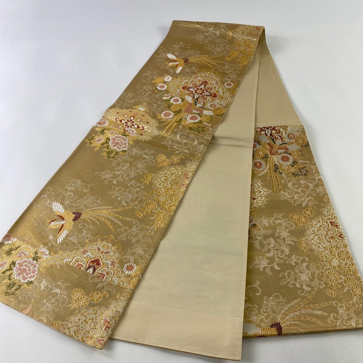 競ナビ】 袋帯 美品 秀品 華文 鳳凰 箔 金糸 金色 六通 正絹 【中古 